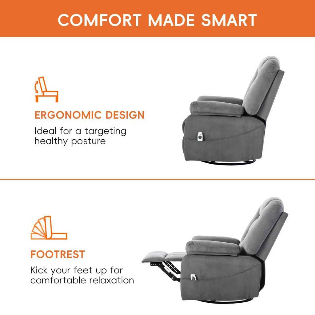 Velvet Grey Power Swivel Rocker Recliner with Massage and Heat X517075