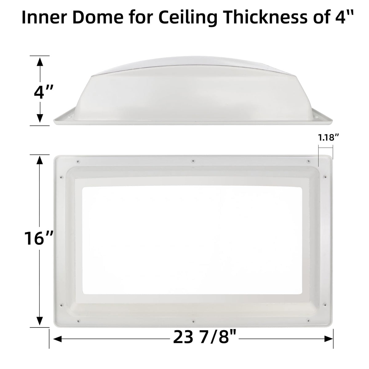 18" x 26" RV Shower Skylight Cover Outer Dome with Inner Dome and Sealant, White T605