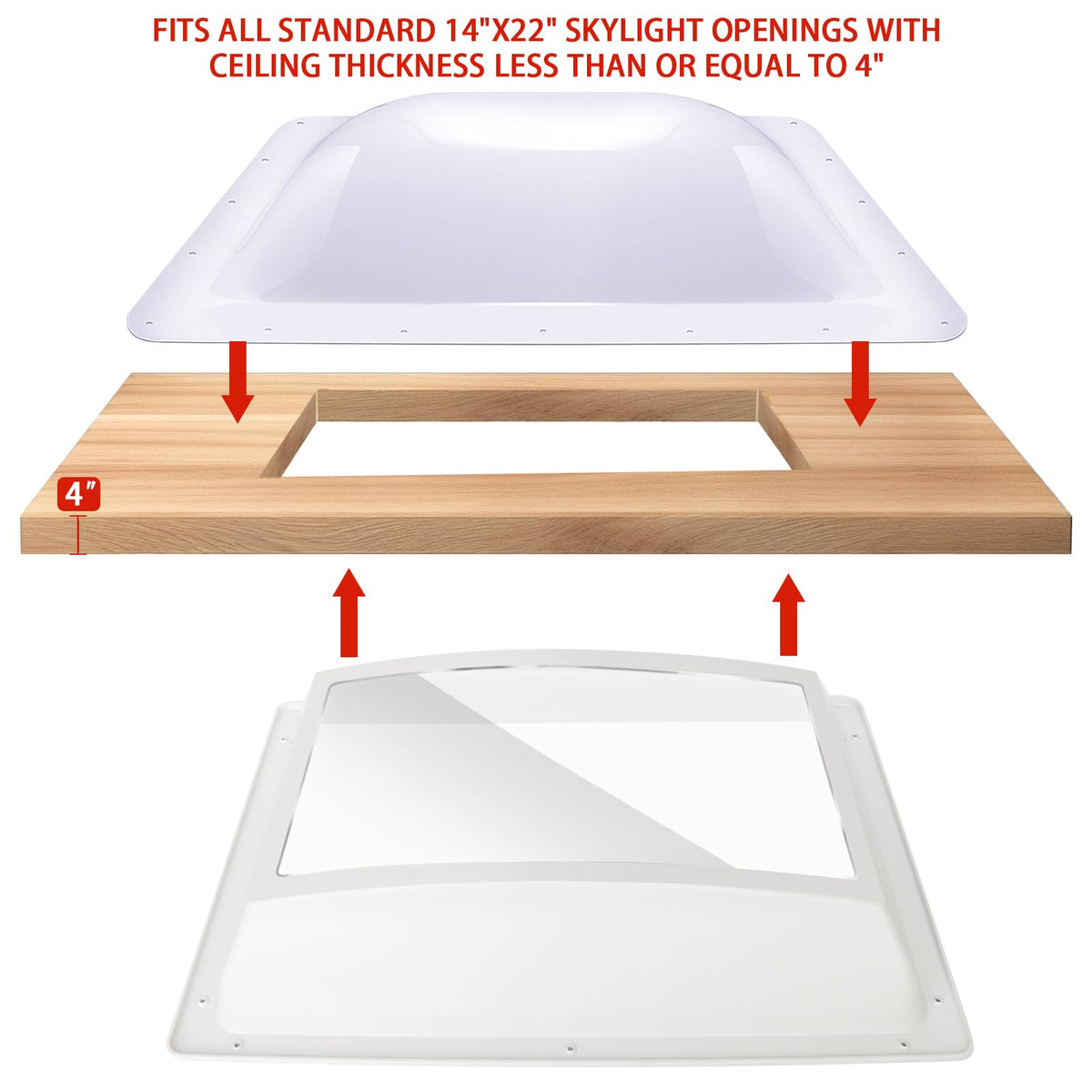 18" x 26" RV Shower Skylight Cover Outer Dome with Inner Dome and Sealant, White T605