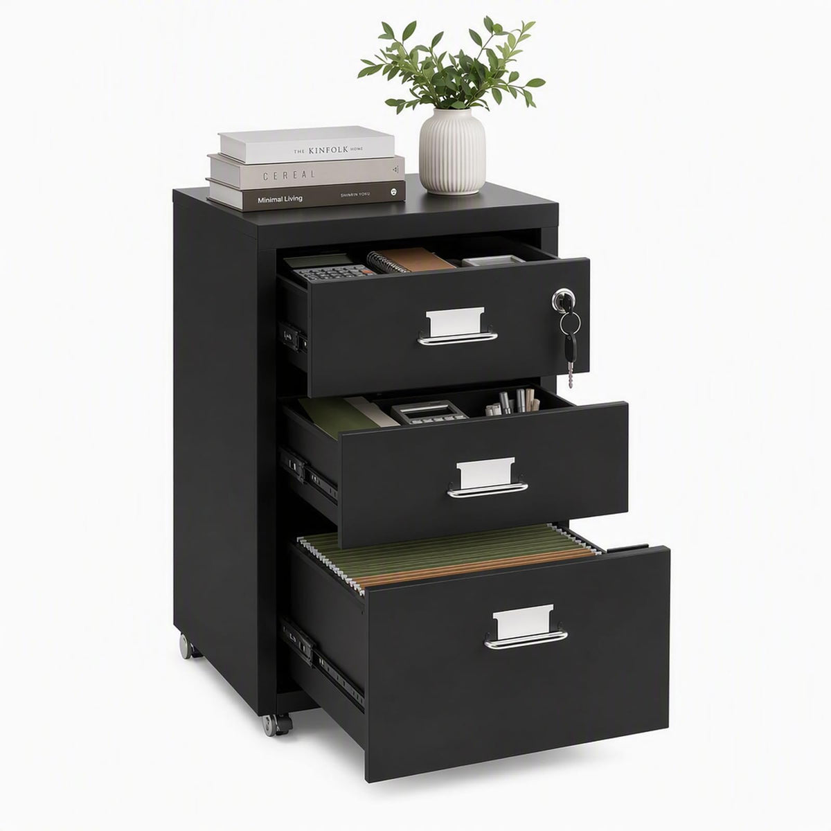 Black 3-Drawer Metal File Cabinet F87000