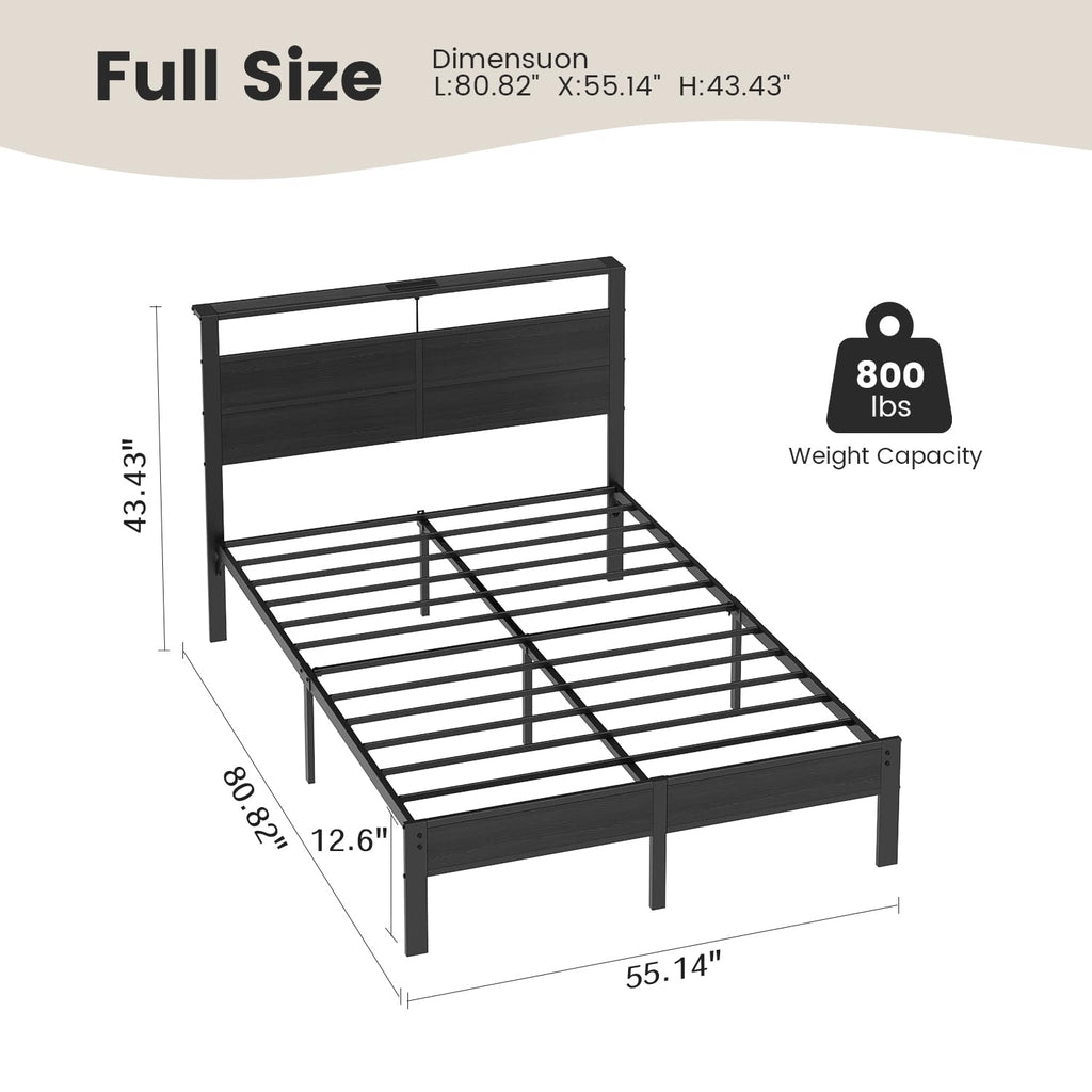Full Size Metal Bed Frame with Storage Headboard R9224