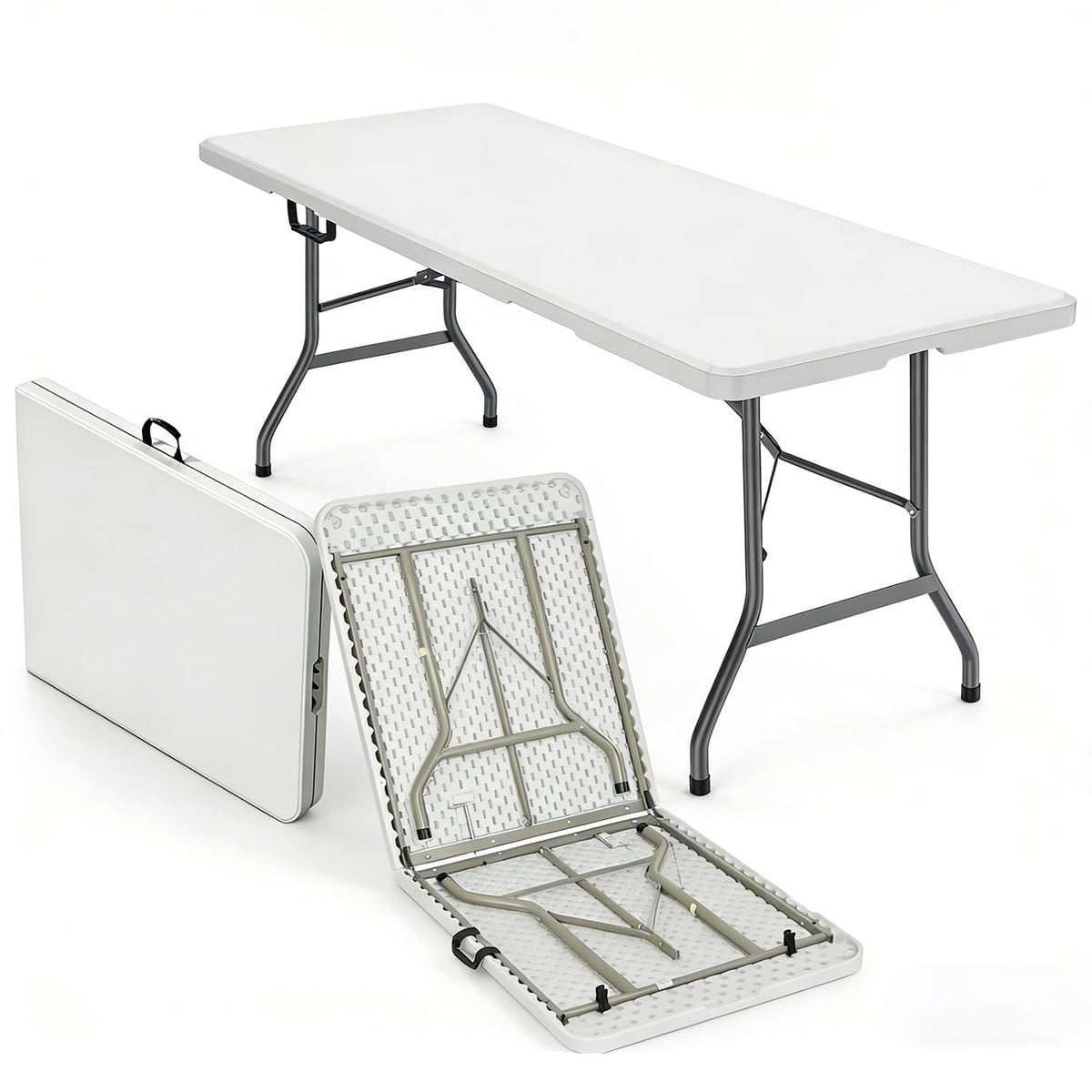 6FT White HDPE Folding Table with Carry Handle N13906
