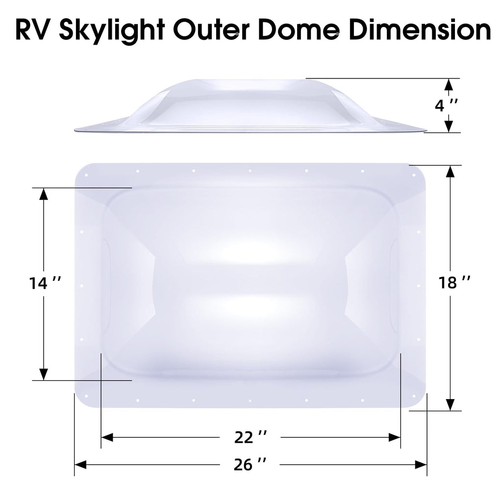 18" x 26" RV Shower Skylight Cover Outer Dome with Inner Dome and Sealant, White T605