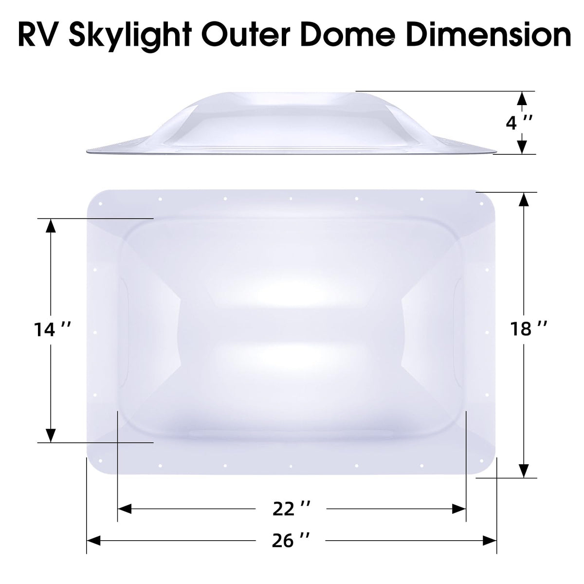 18" x 26" RV Shower Skylight Cover Outer Dome with Inner Dome and Sealant, White T605