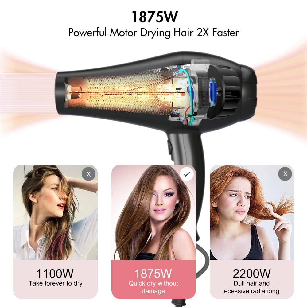 1875W Far Infrared Hair Dryer Black M945