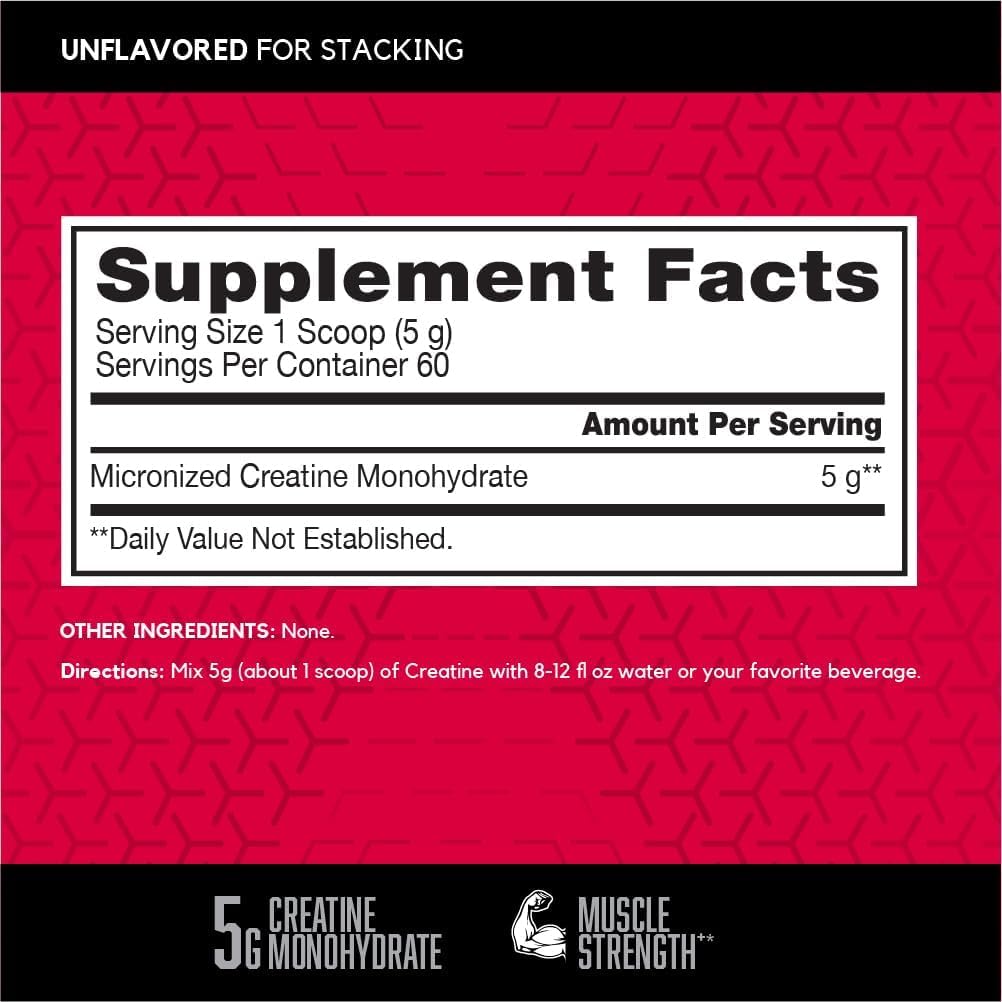 Micronized Creatine Monohydrate Powder, 5g per Serving, 60 Servings K83198