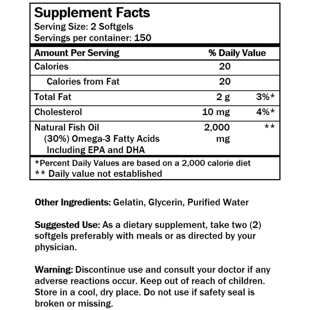 Omega 3 Fish Oil 1000mg 300 Softgels U70642