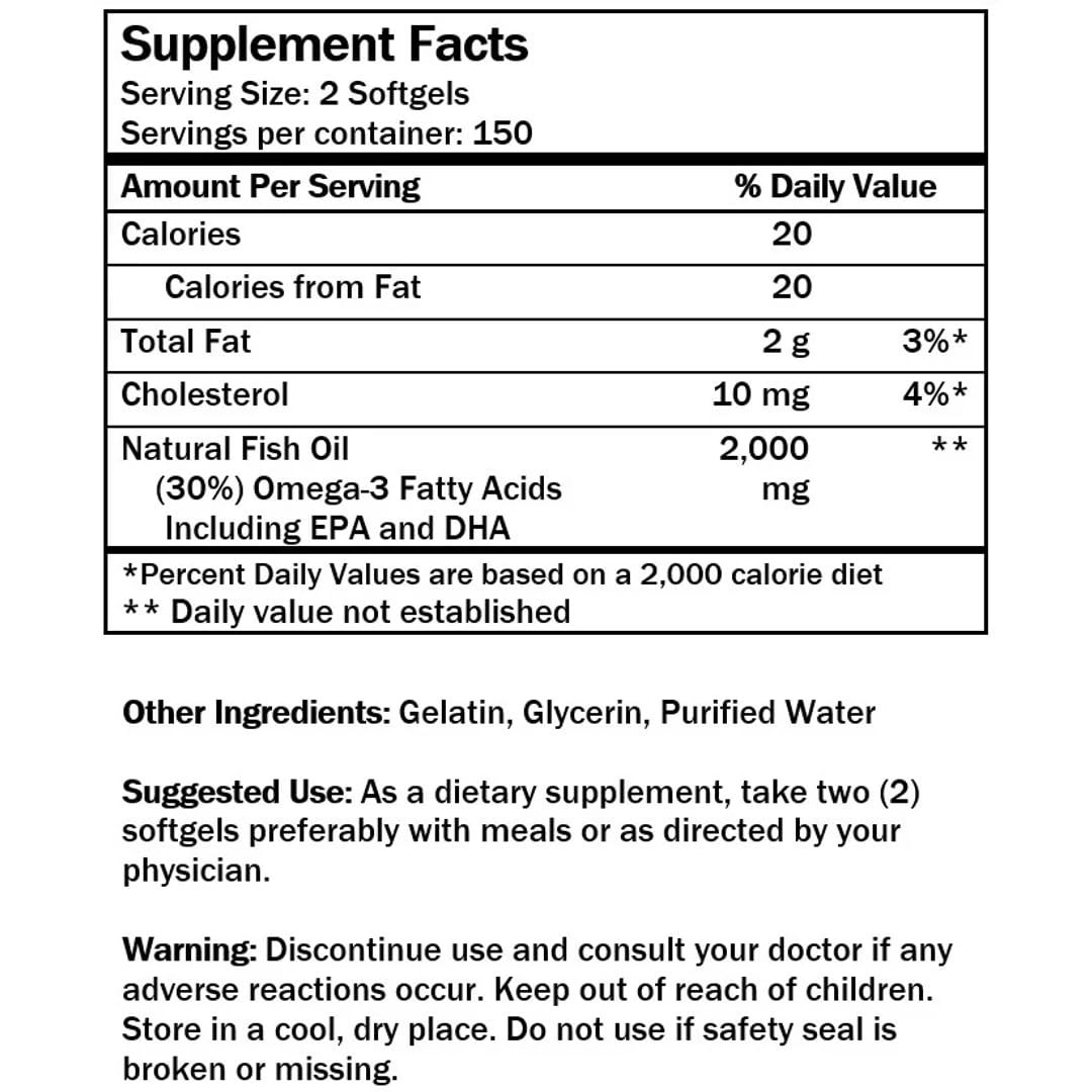 Omega 3 Fish Oil 1000mg 300 Softgels U70642