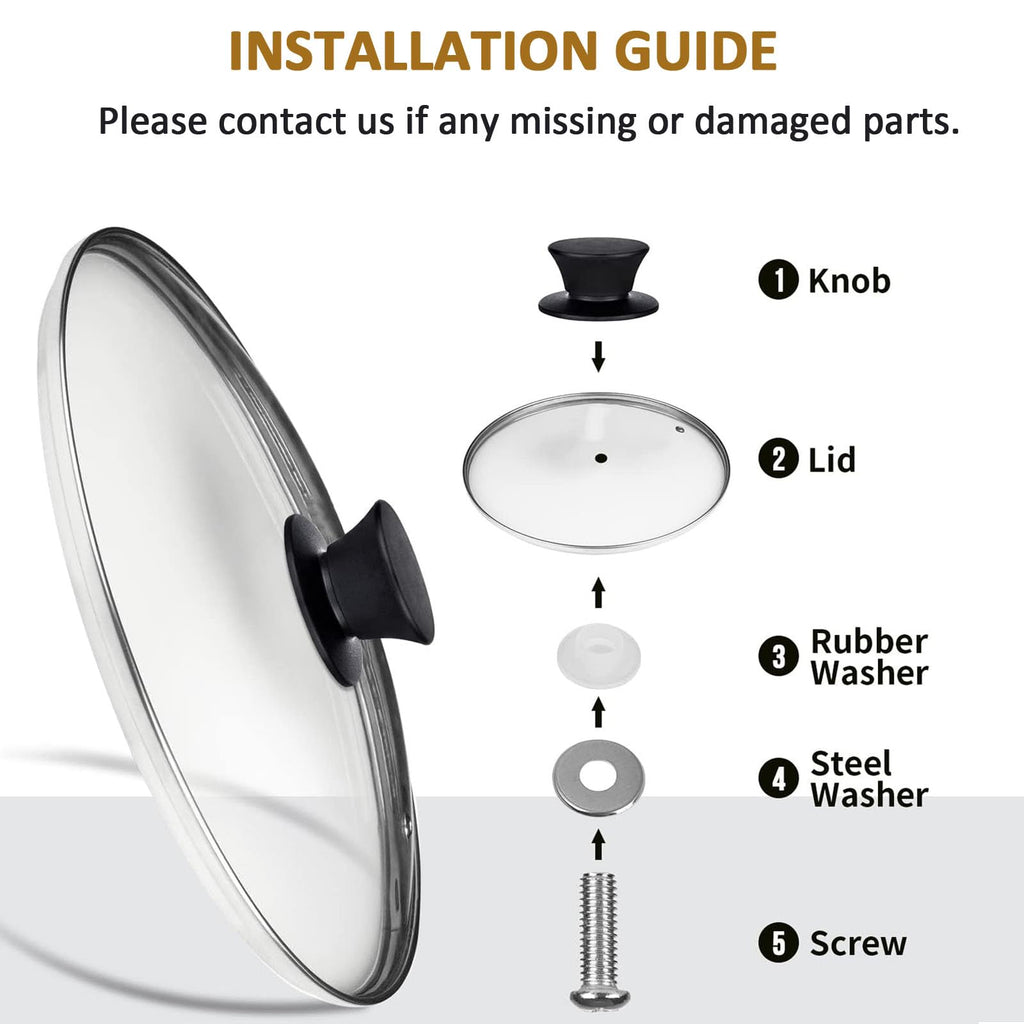 Round Tempered Glass Lid Set with Black Handle, 3 Pieces H370