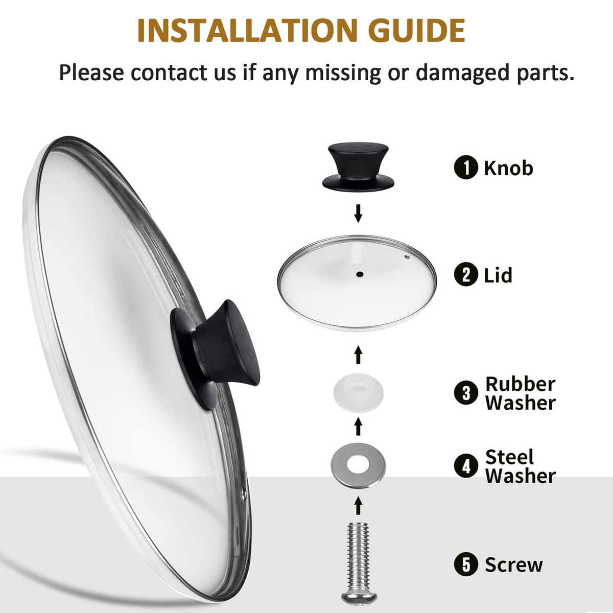 Round Tempered Glass Lid Set with Black Handle, 3 Pieces H370
