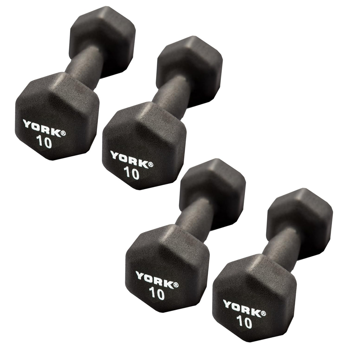 Neoprene Hexagon Dumbbells with Cast Ergo Handle, 10lb Pack of 4 Y626183