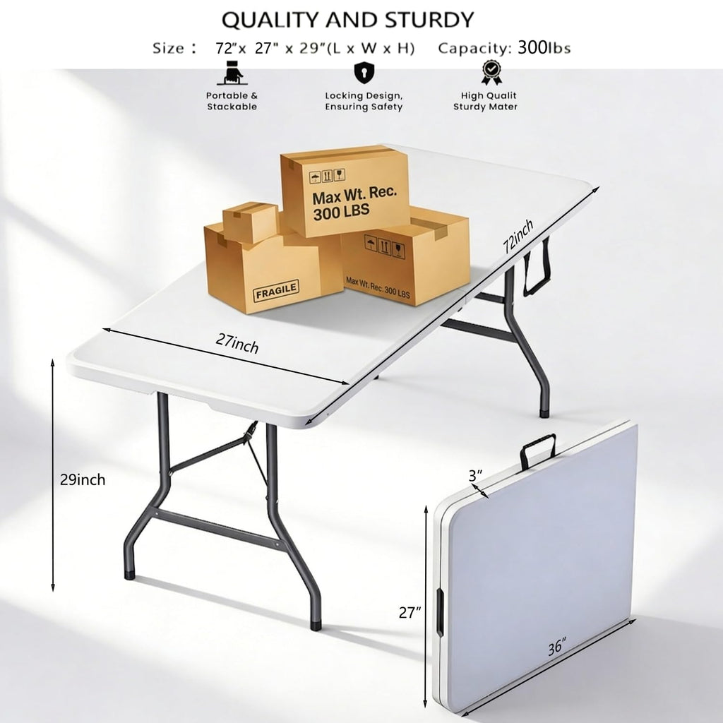 6FT White HDPE Folding Table with Carry Handle N13906