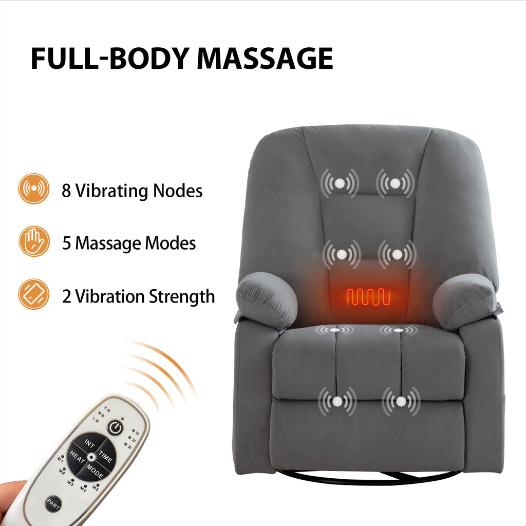 Velvet Grey Power Swivel Rocker Recliner with Massage and Heat X517075