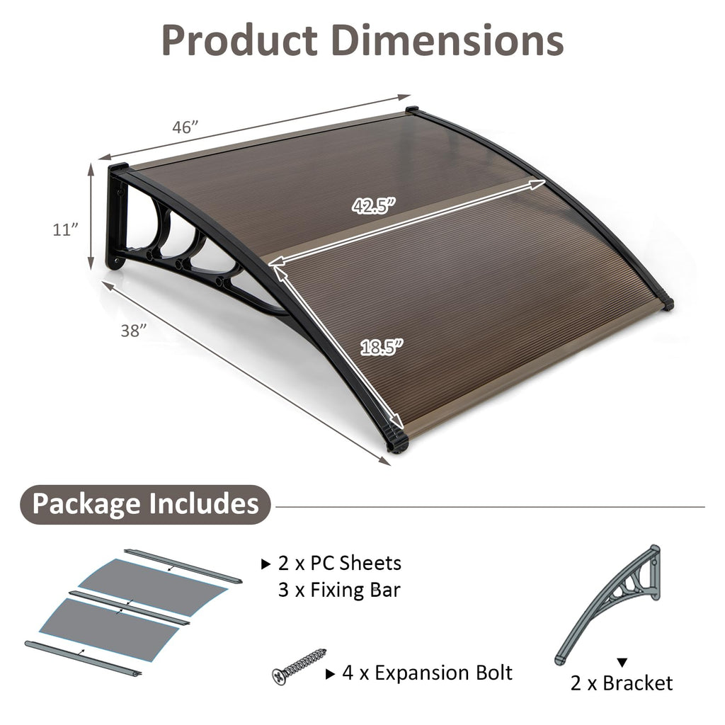 46”x38” UPF 50+ Polycarbonate Window Door Awning T6786
