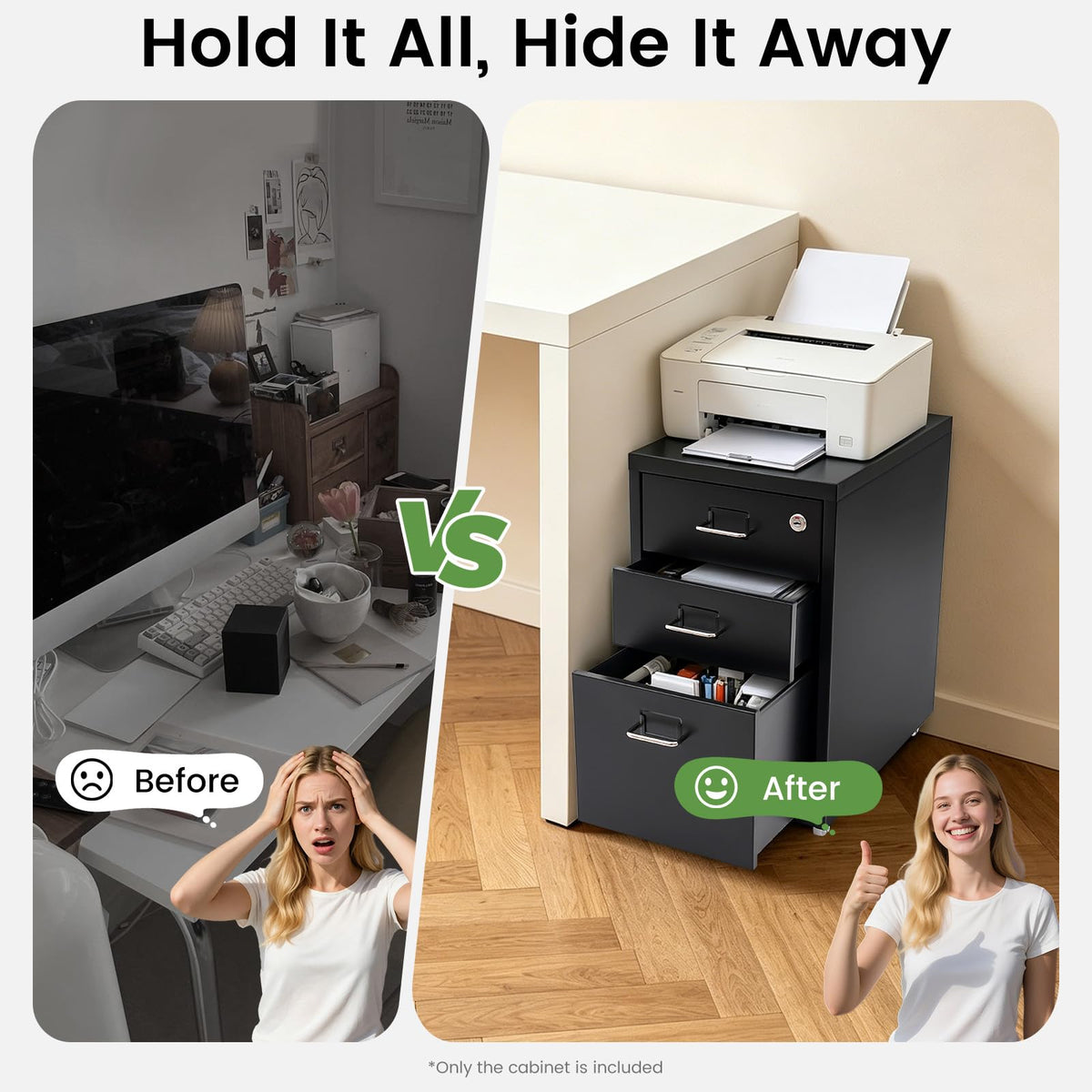 Black 3-Drawer Metal File Cabinet F87000