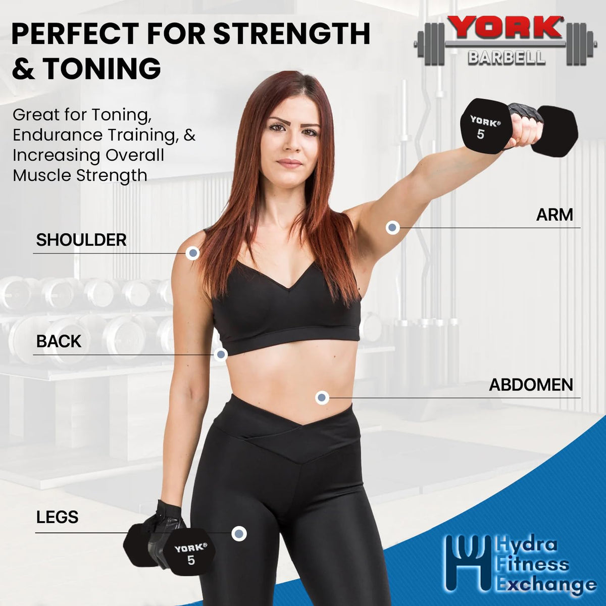 Neoprene Hexagon Dumbbells with Cast Ergo Handle, 10lb Pack of 4 Y626183