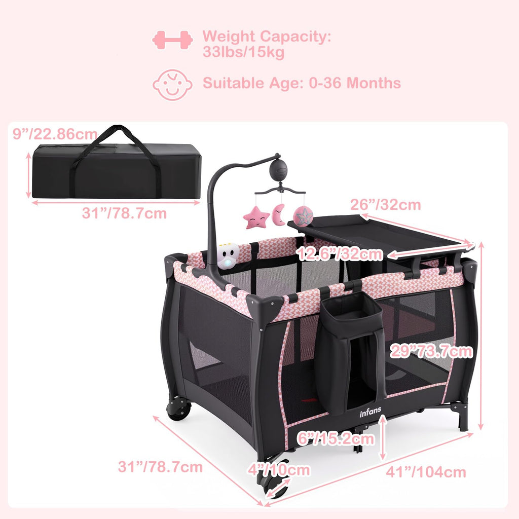 3 in 1 Pack and Play with Bassinet, Changing Table, Storage N34530