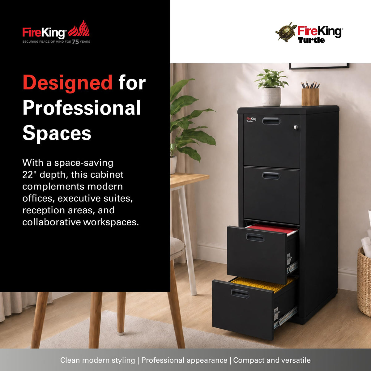 Black 4 Drawer Fire Rated File Cabinet C12100