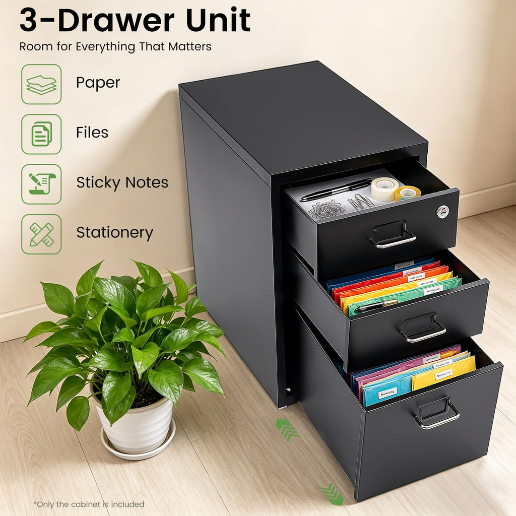 Black 3-Drawer Metal File Cabinet F87000