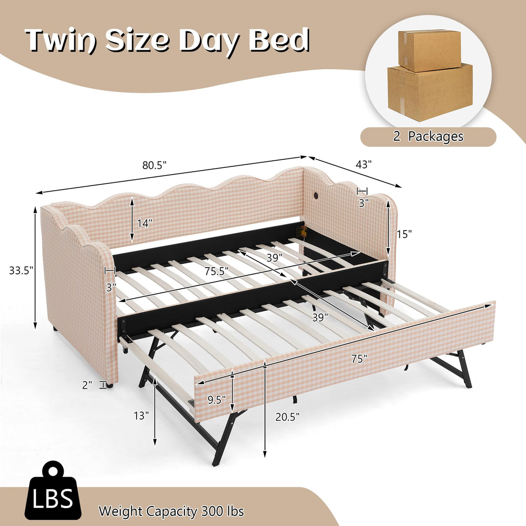 Twin to King Upholstered Daybed with Pop Up Trundle Bed T397