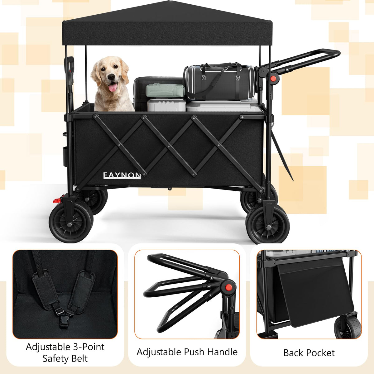 Collapsible Wagon with 300lbs Capacity, 150L Heavy Duty Utility Cart, Black E80275