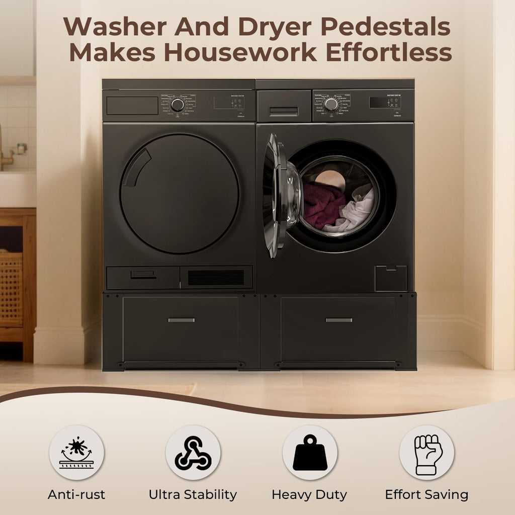 29" Washer and Dryer Pedestals with Drawer Set of 2 Black F69998