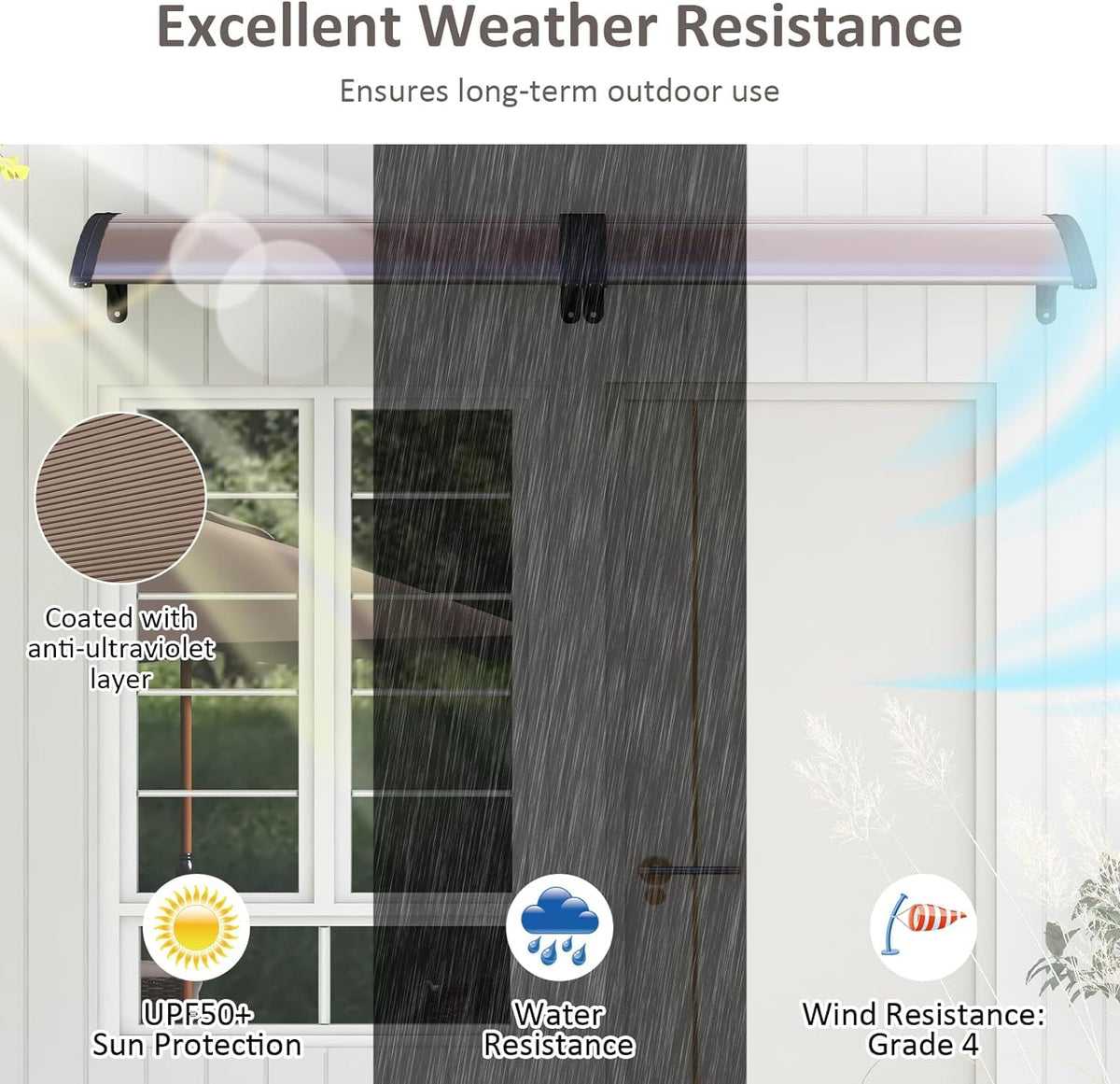 46”x38” UPF 50+ Polycarbonate Window Door Awning T6786
