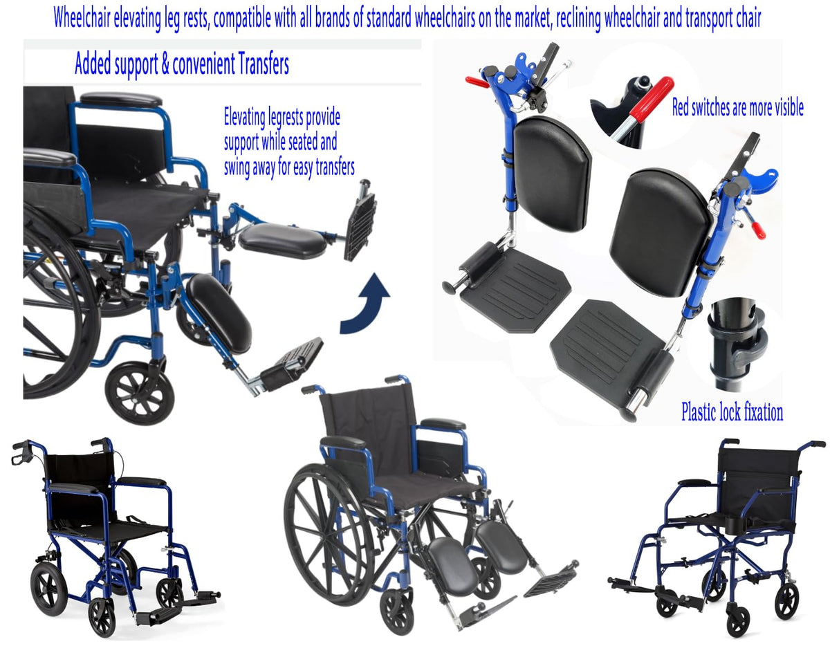 Blue Wheelchair Elevating Leg Rest with Padded Calf Pad J3135