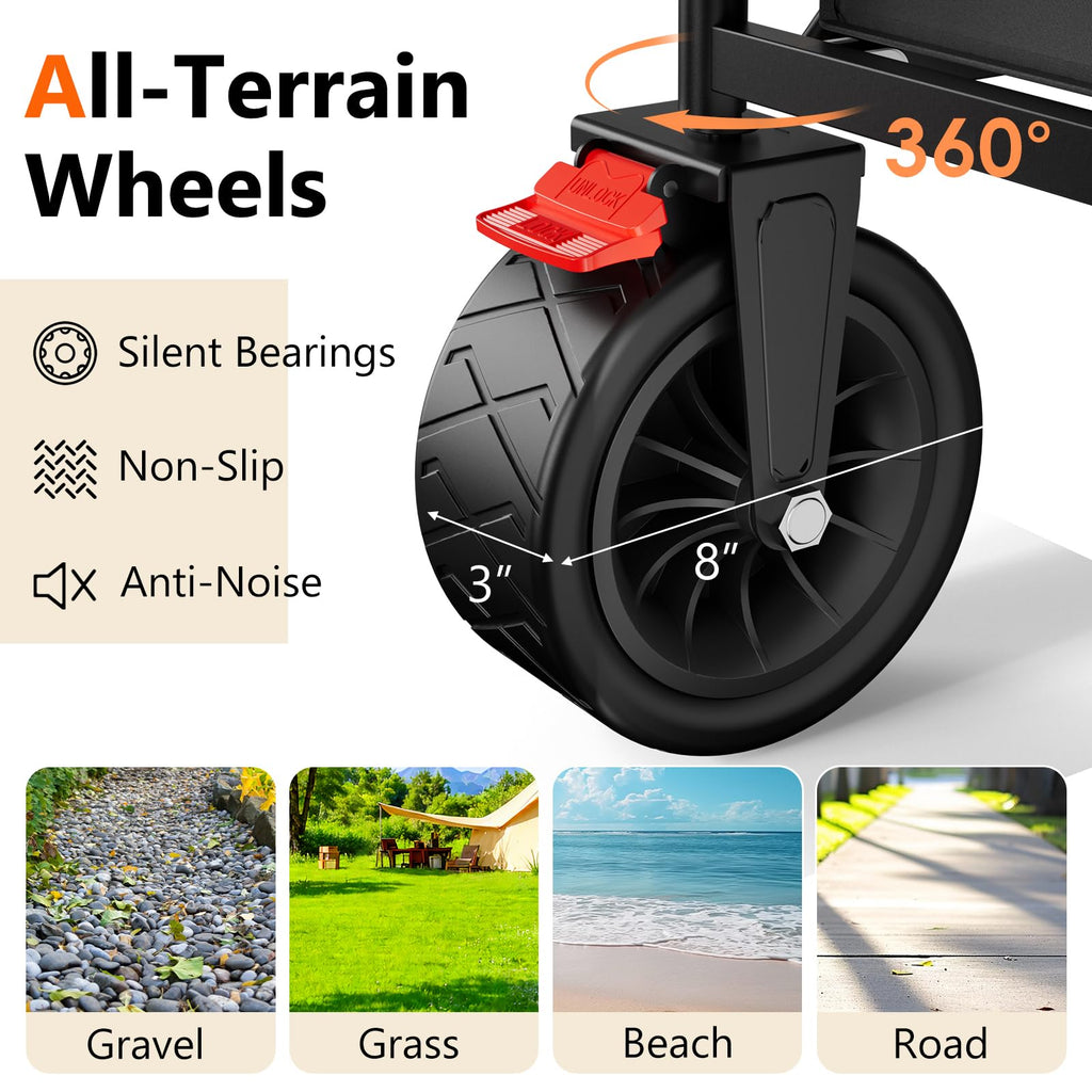 Collapsible Wagon with 300lbs Capacity, 150L Heavy Duty Utility Cart, Black E80275