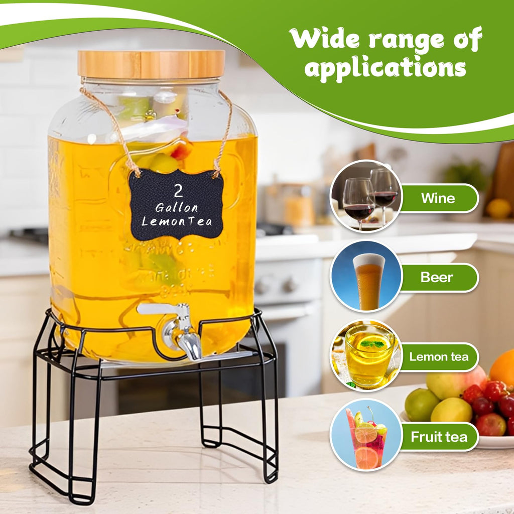 2 Gallon Glass Drink Dispenser with Stand F239