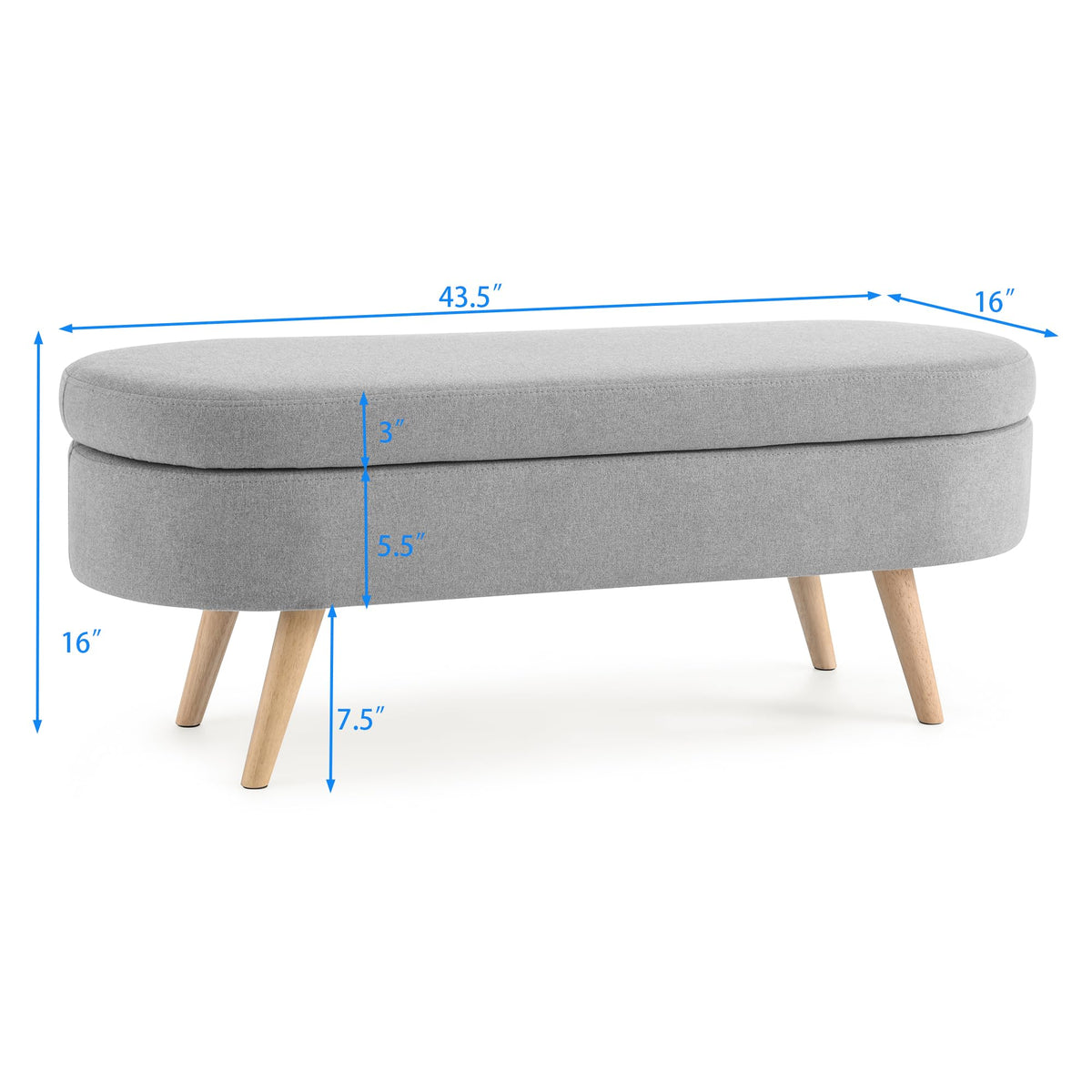 Oval Linen Upholstered Storage Bench with Rubber Wood Legs K7614
