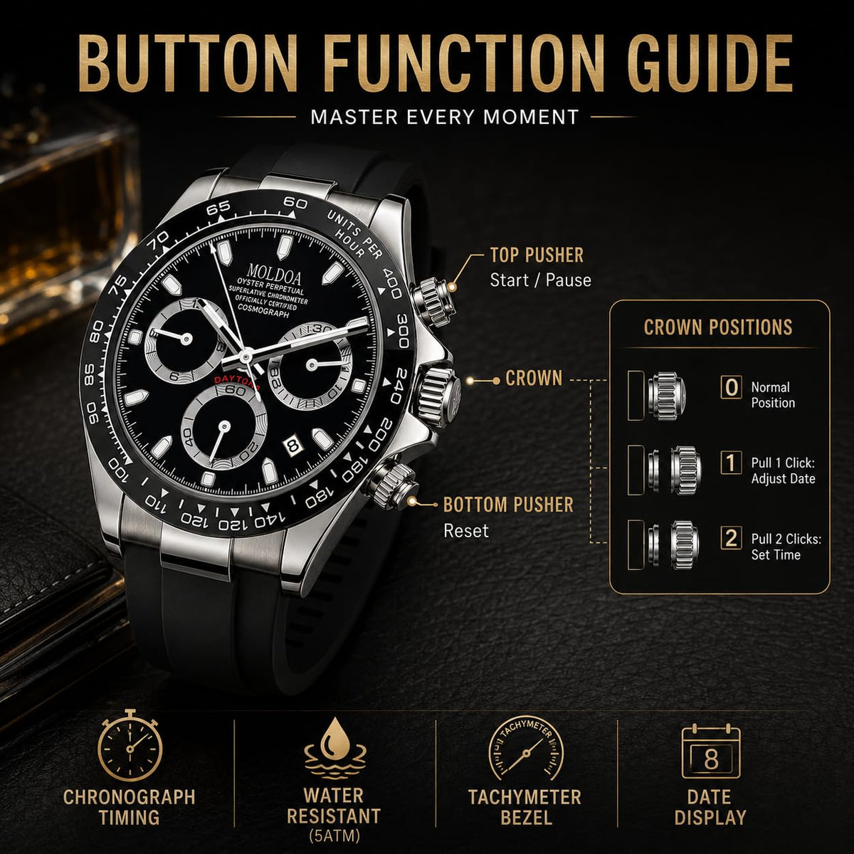 Men's Analog Quartz Chronograph Waterproof Silicone Strap Watch Q7927