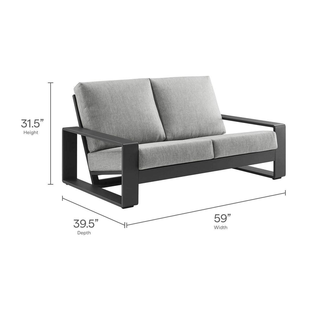 Light Gray Aluminum Outdoor Loveseat with Removable Cushions P7843