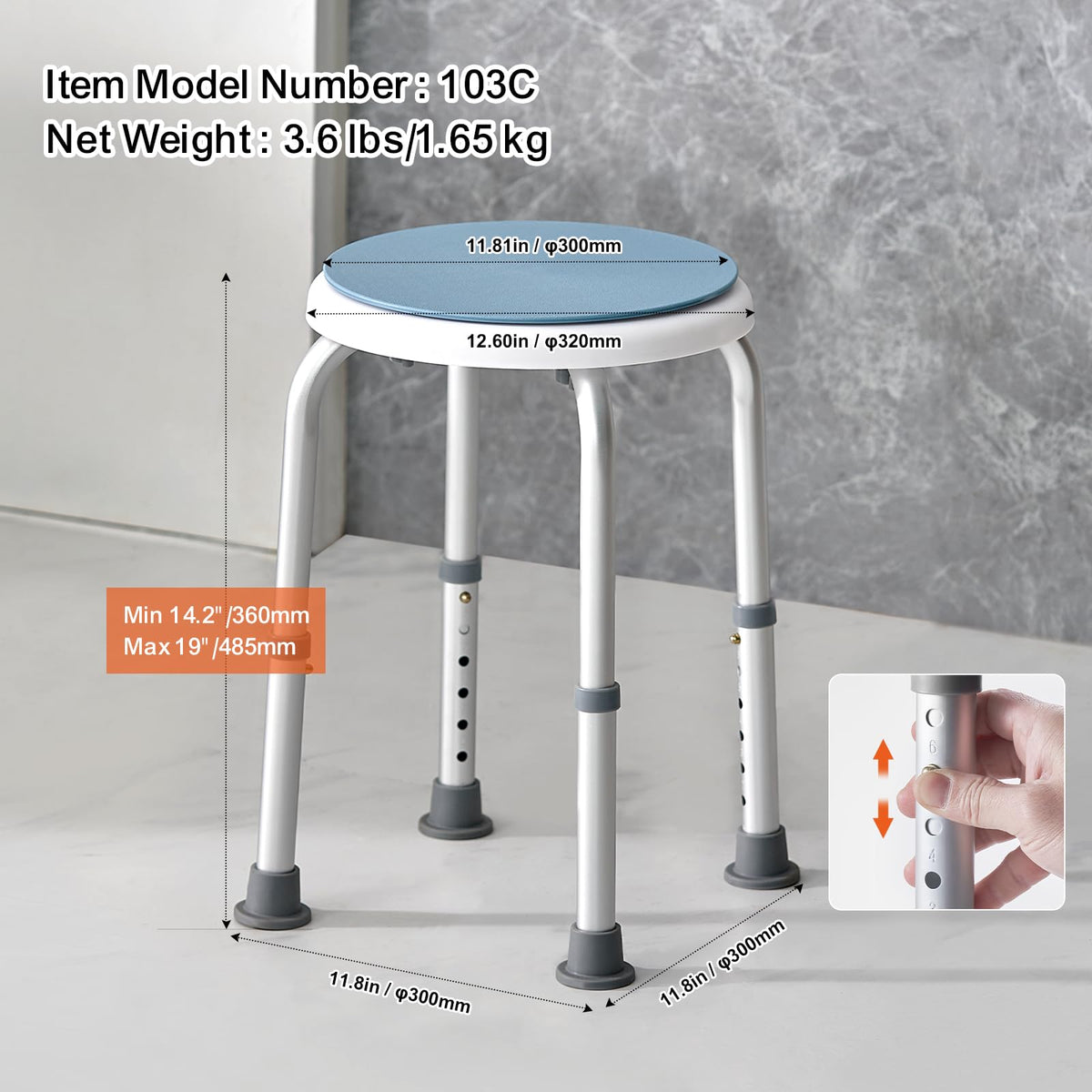 Adjustable Non-Slip Shower Chair 300 lbs Capacity I189002