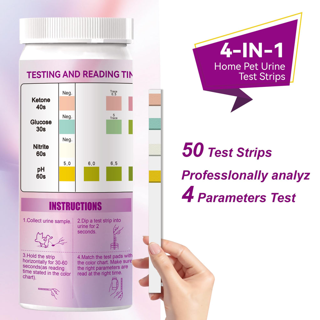 Dog & Cat Urine Test Strips, 4-in-1 Pet Urinalysis Testing Kit Z8358