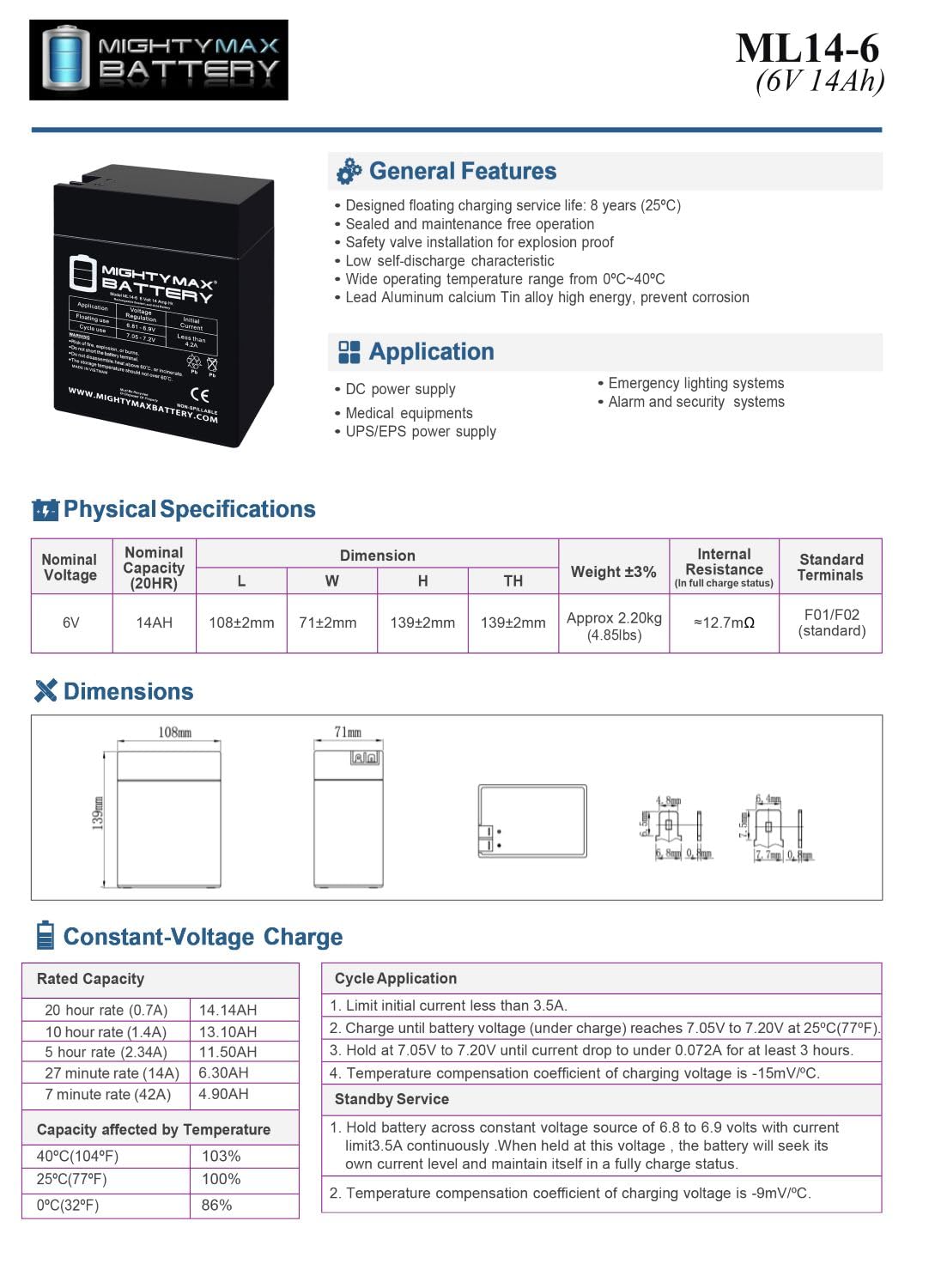 6V 14Ah AGM Replacement Battery 4 Pack I46588