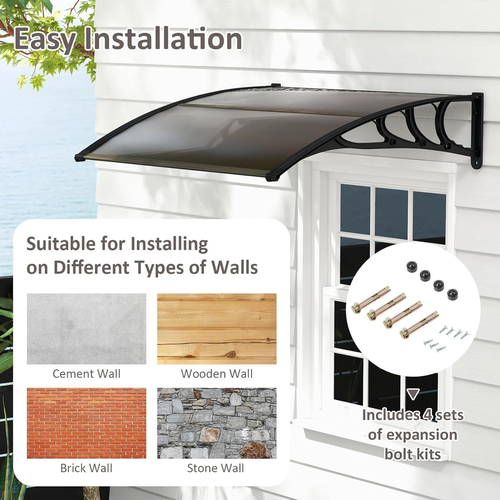 46”x38” UPF 50+ Polycarbonate Window Door Awning T6786