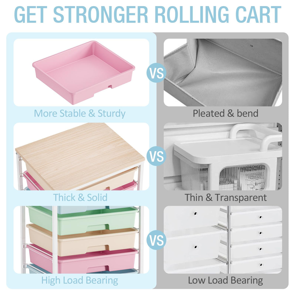 Rolling Storage Cart with 8 Drawers and Wooden Tabletop L86942