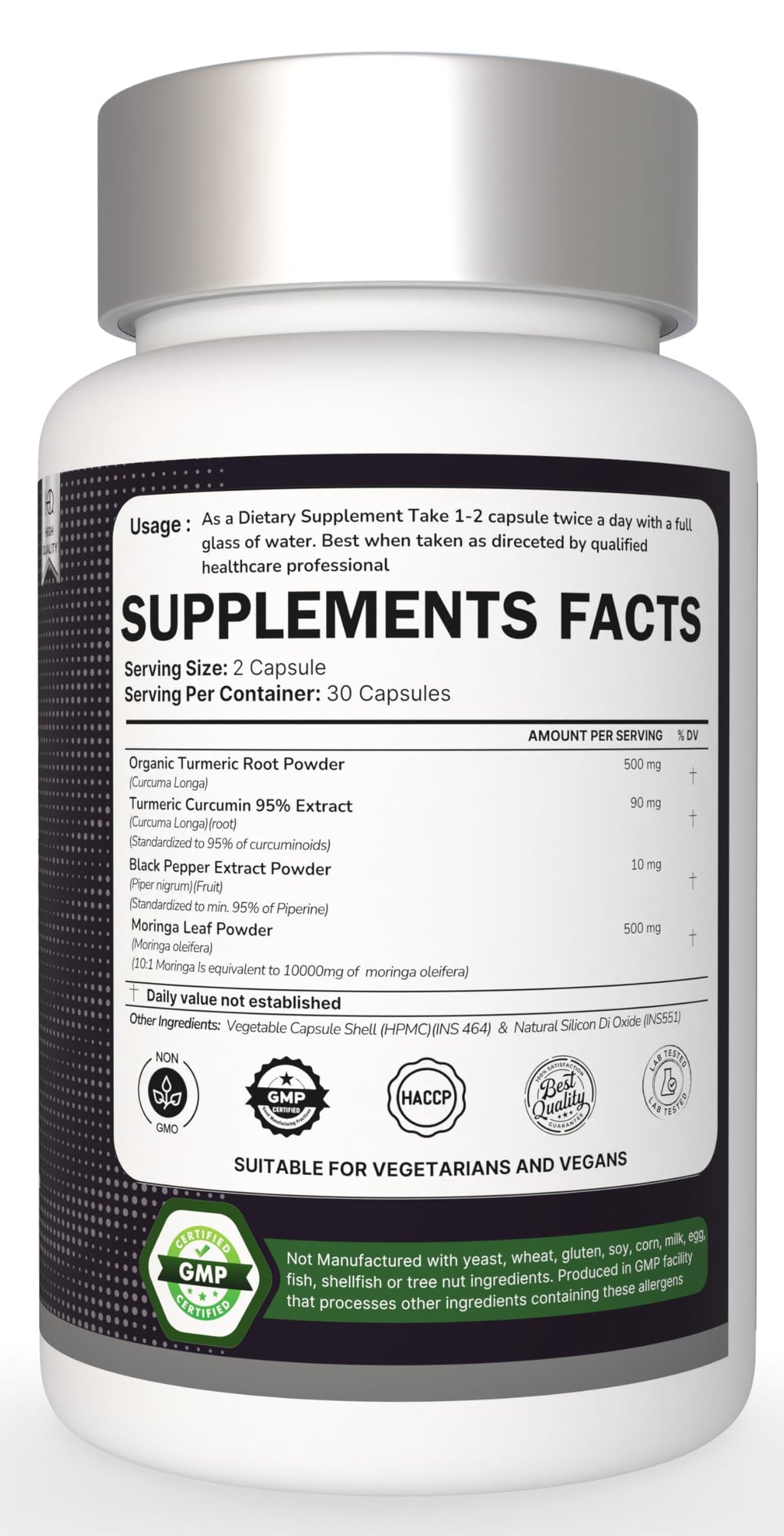 Turmeric with Black Pepper & Moringa 1000 mg, 120 Capsules Q538