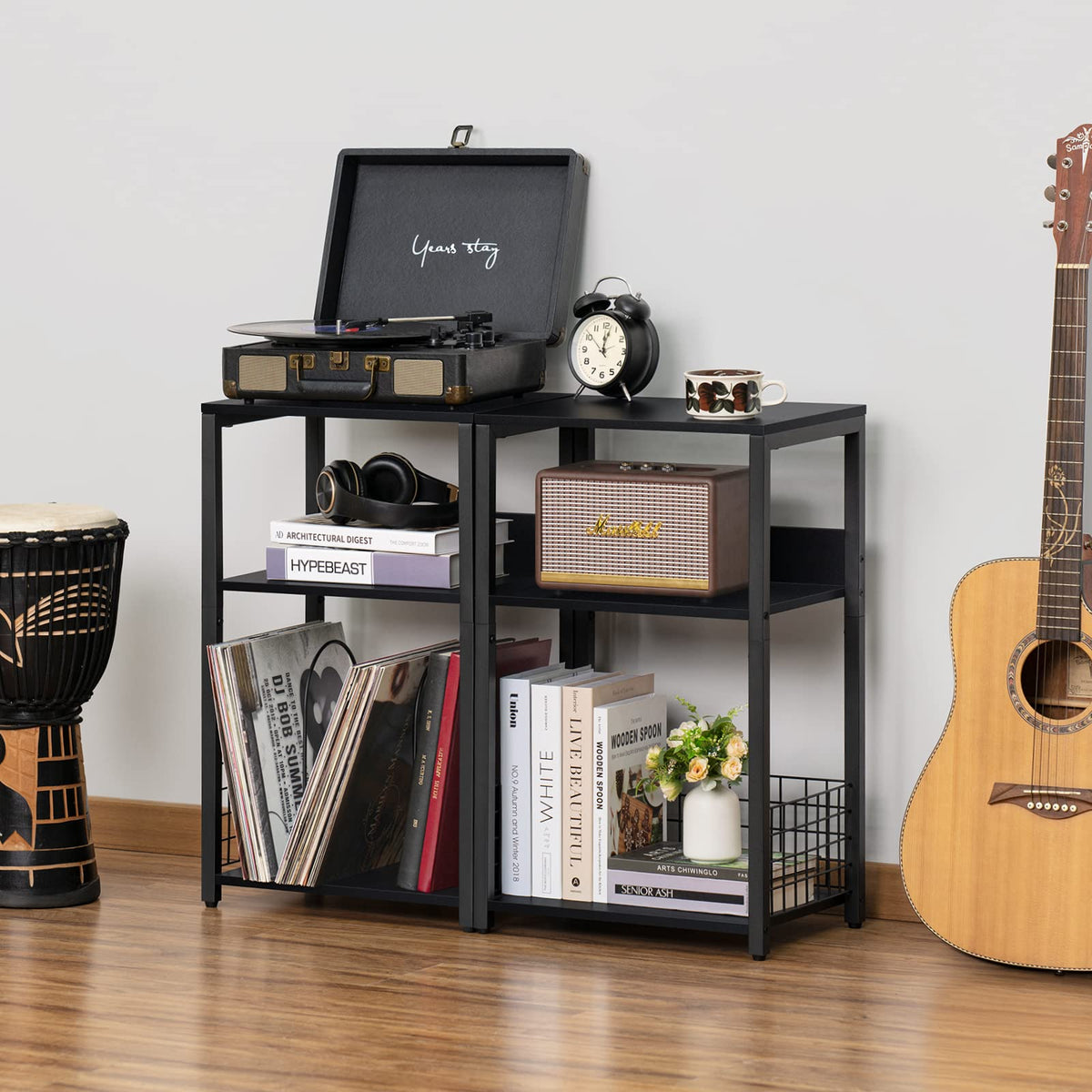 Black 3 Tier End Table with Storage Shelf J100