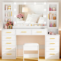 White Glass Top Vanity Desk with Mirror and Lights J5788