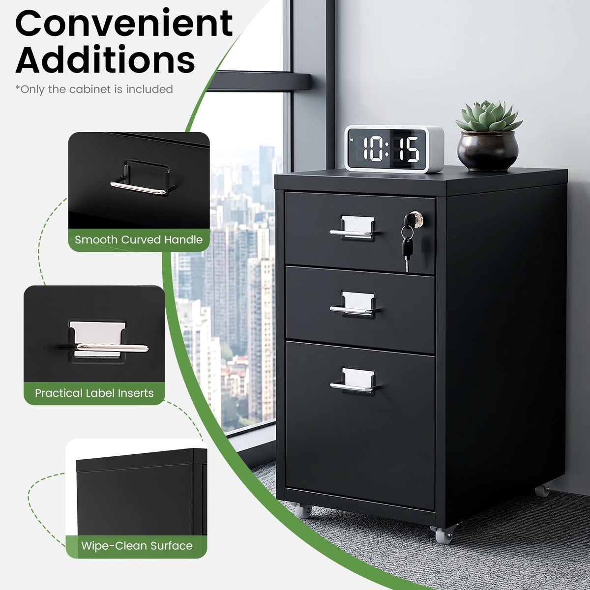 Black 3-Drawer Metal File Cabinet F87000