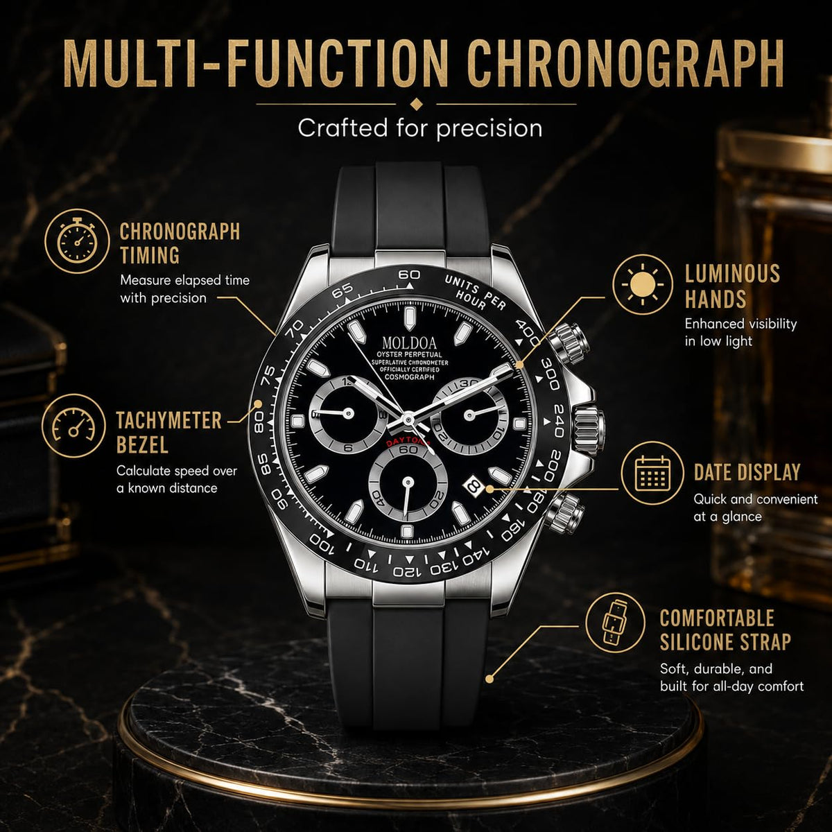 Men's Analog Quartz Chronograph Waterproof Silicone Strap Watch Q7927