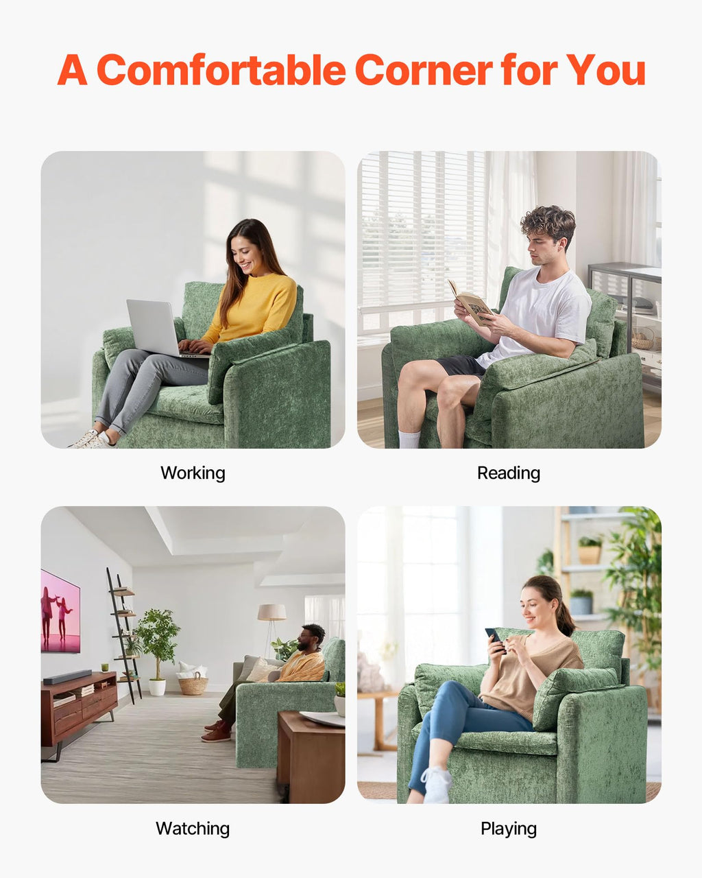 Oversized Green Accent Chair with Padded Arms Q4012