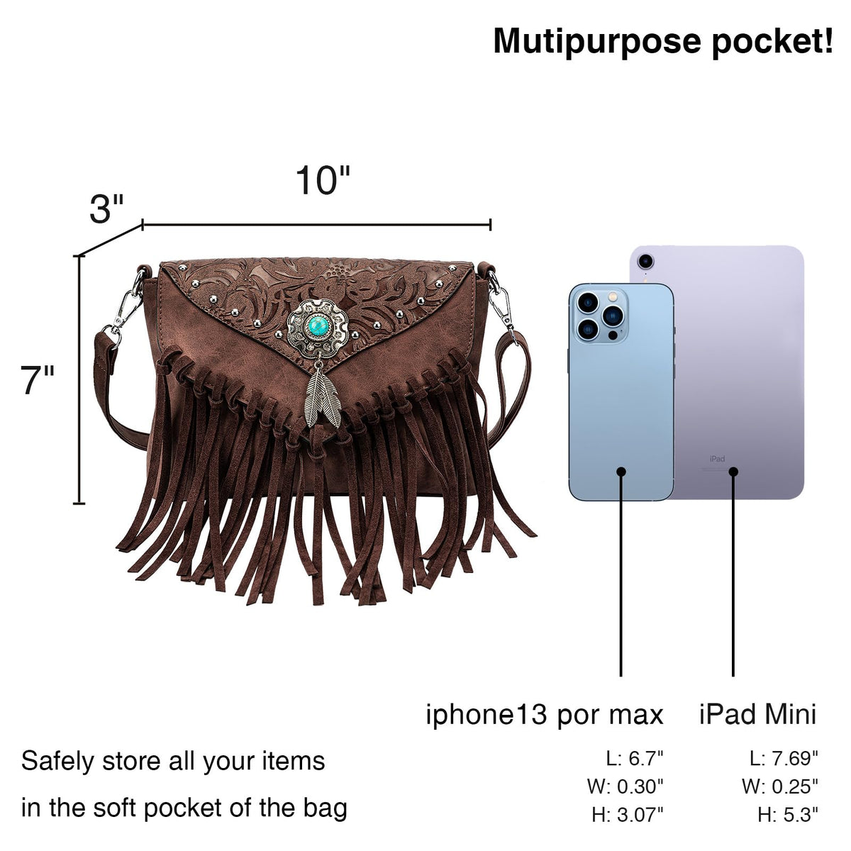 Small Turquoise Fringe Crossbody Handbag Y8124