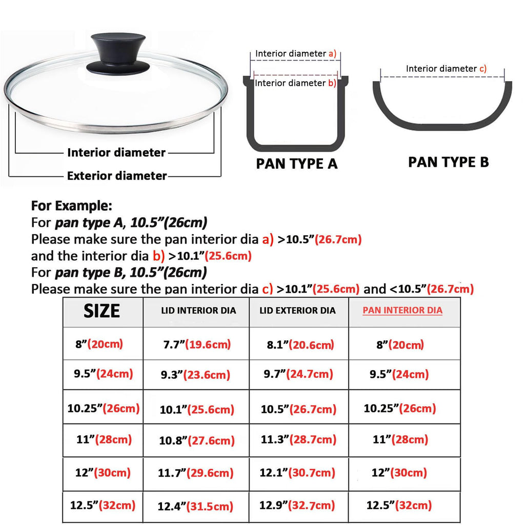 Round Tempered Glass Lid Set with Black Handle, 3 Pieces H370