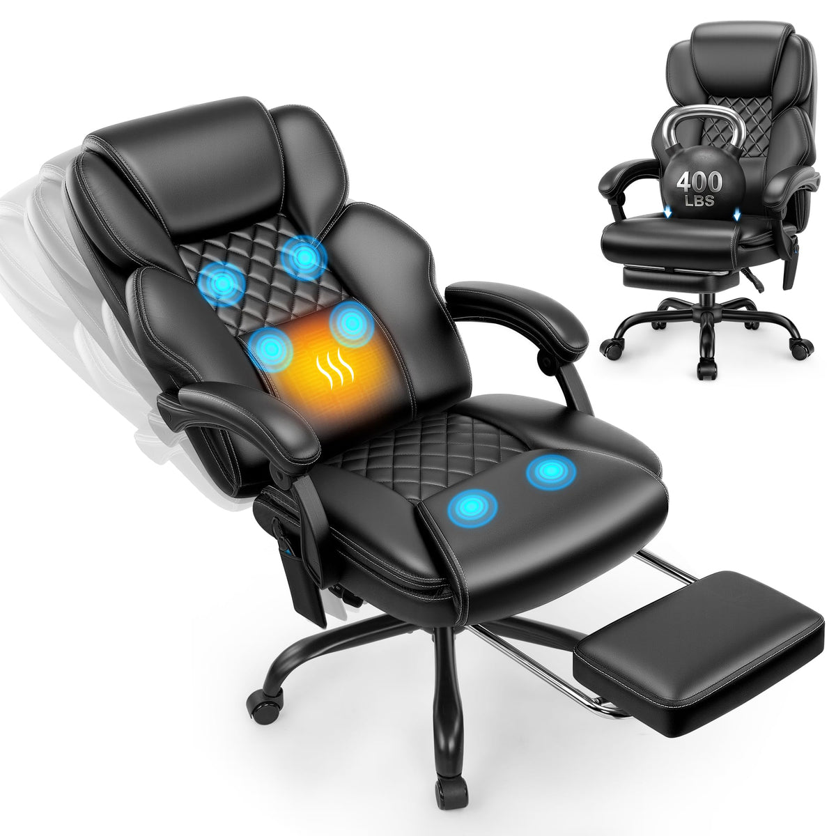 Massage Office Chair with Footrest, Heat and 160° Recline P4267