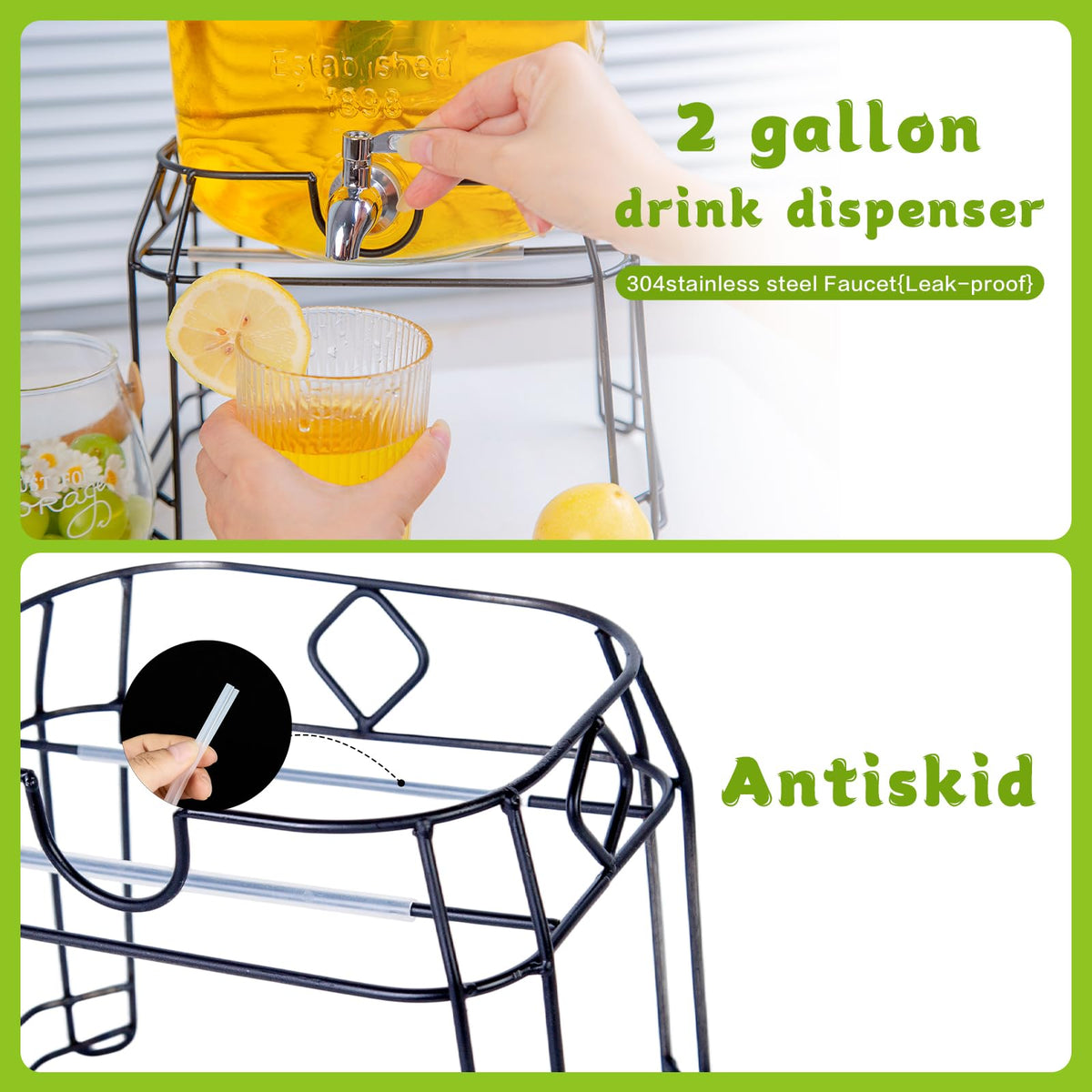 2 Gallon Glass Drink Dispenser with Stand F239