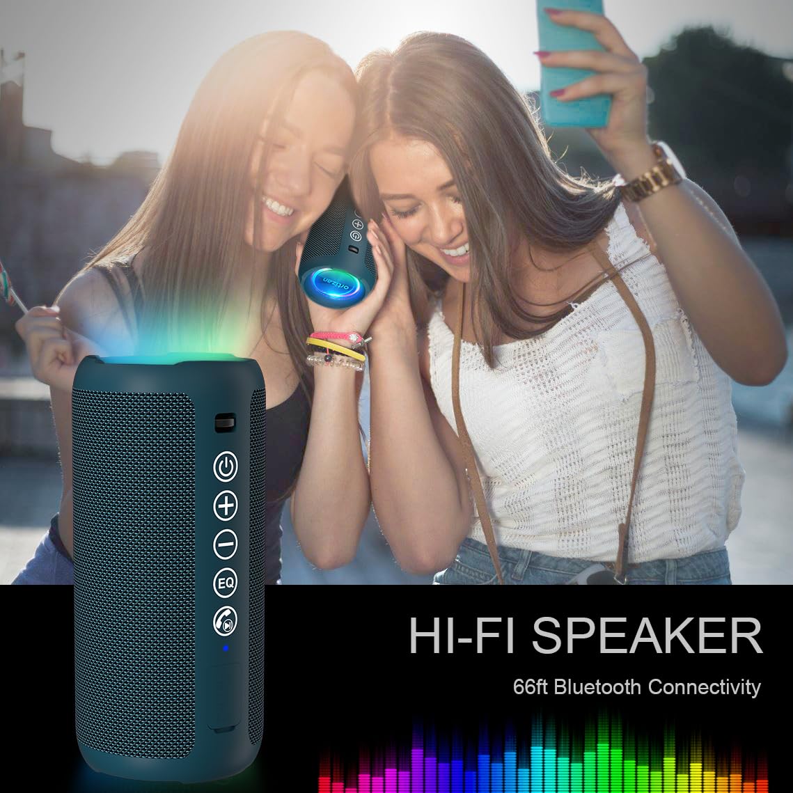 Portable Bluetooth Speaker 2-Pack IPX7 Waterproof 24W Stereo White Midnight Blue I3255