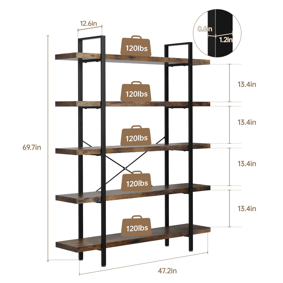 Heavy Duty 5 Tier Industrial Bookcase K920